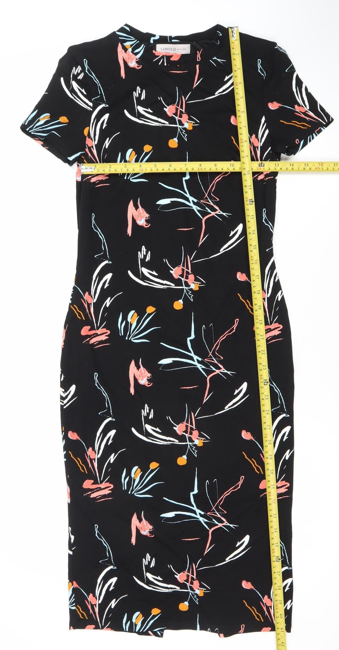 LIMITED EDITION Women's Black Multicolour Floral Sheath Dress Size 8