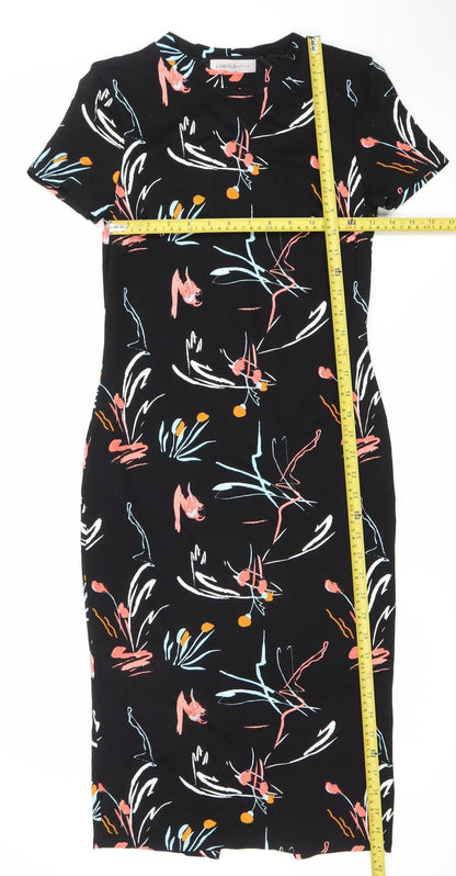 LIMITED EDITION Women's Black Multicolour Floral Sheath Dress Size 8