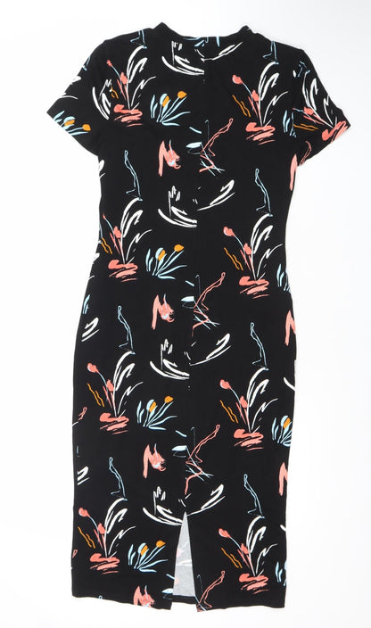 LIMITED EDITION Women's Black Multicolour Floral Sheath Dress Size 8