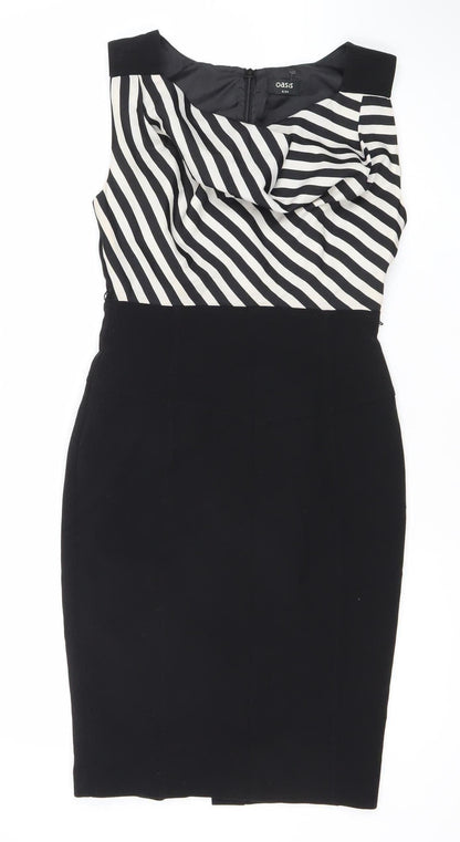 Oasis Women’s Black White Striped Sheath Dress Size 8 Sleeveless