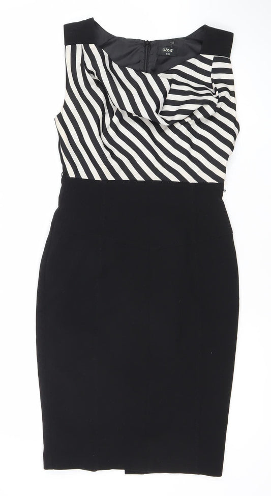 Oasis Women’s Black White Striped Sheath Dress Size 8 Sleeveless