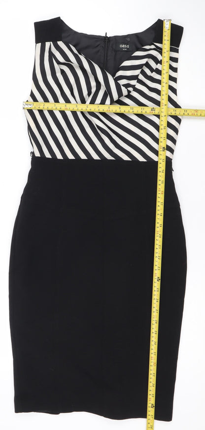 Oasis Women’s Black White Striped Sheath Dress Size 8 Sleeveless