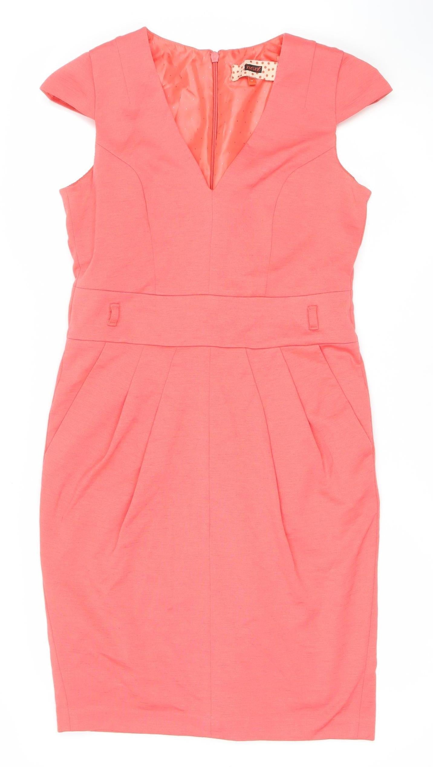 Next Women’s Pink Size 10 Sheath Knee Length V-Neck Dress