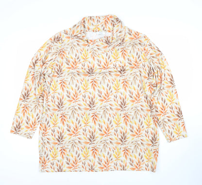 ISLE Womens Multicoloured Floral Tunic Roll Neck Blouse L 3/4 Sleeve