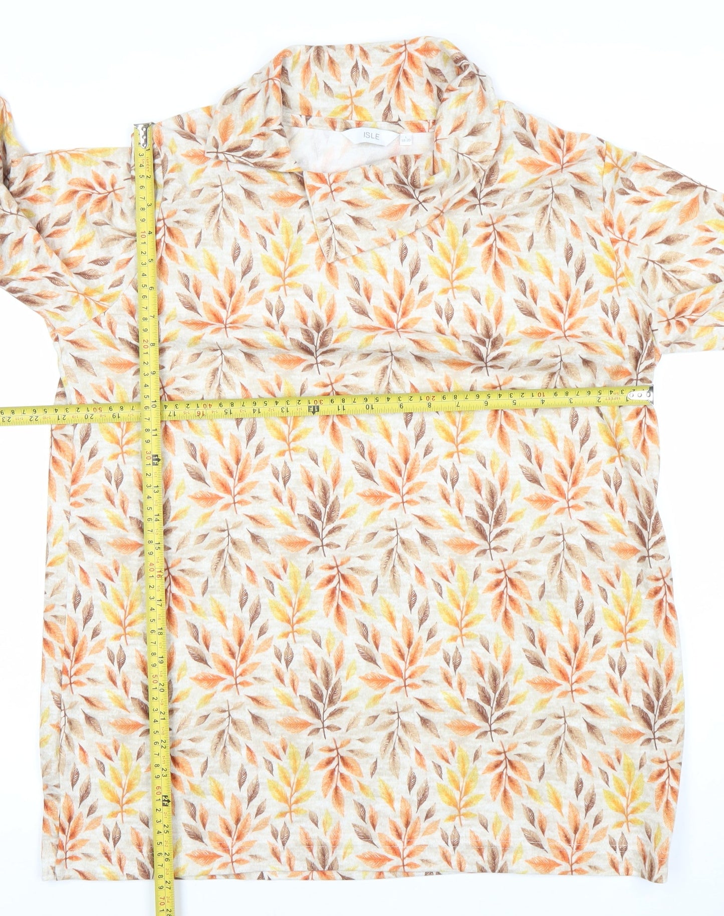 ISLE Womens Multicoloured Floral Tunic Roll Neck Blouse L 3/4 Sleeve