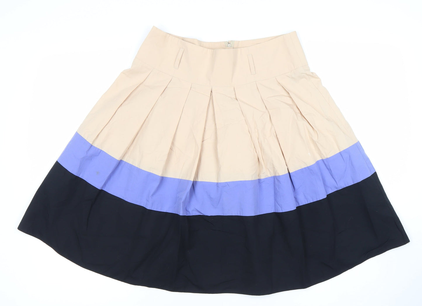 Dorothy Perkins Womens Beige Black Blue Cotton Pleated Skirt Size 12