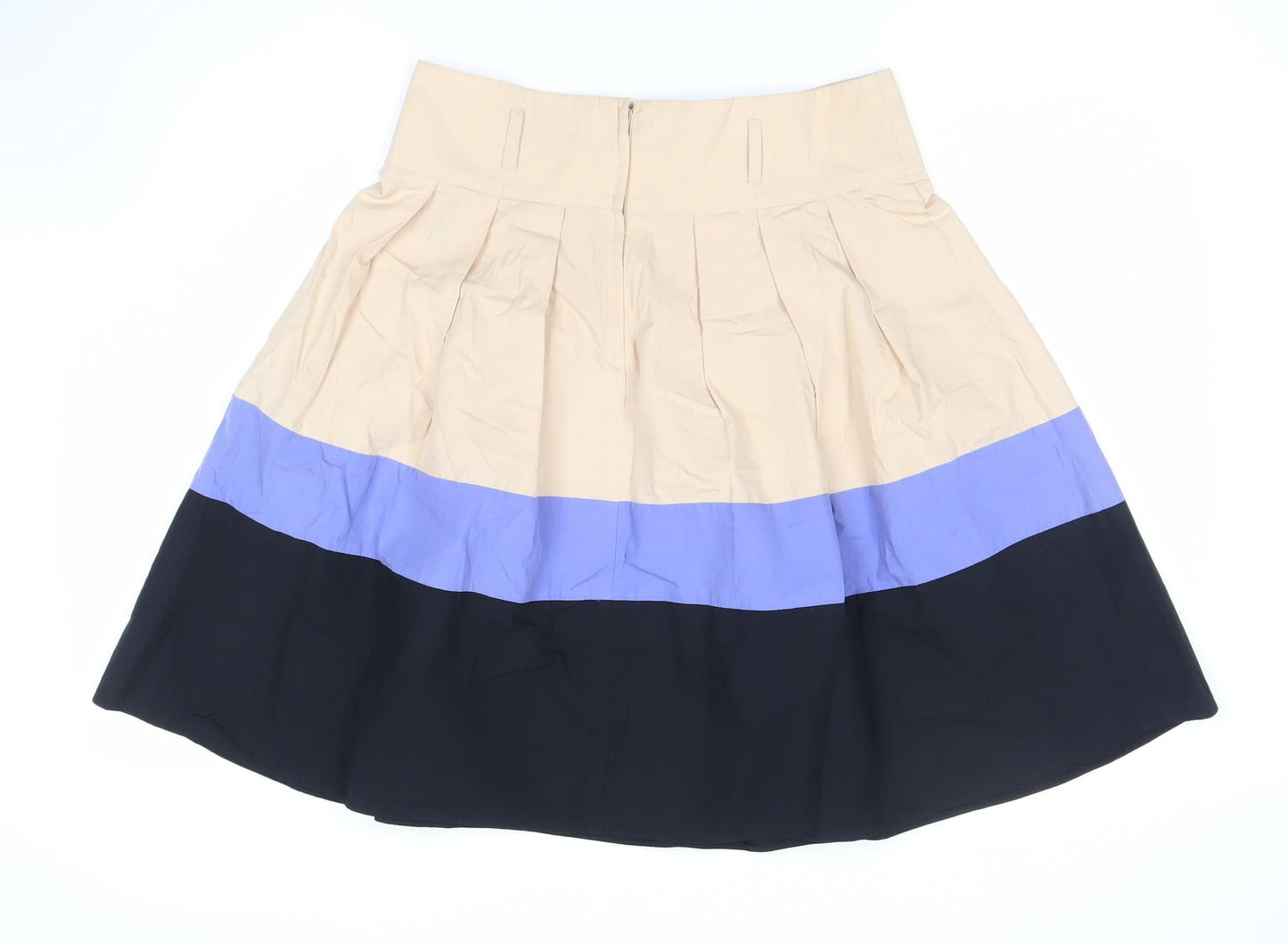 Dorothy Perkins Womens Beige Black Blue Cotton Pleated Skirt Size 12