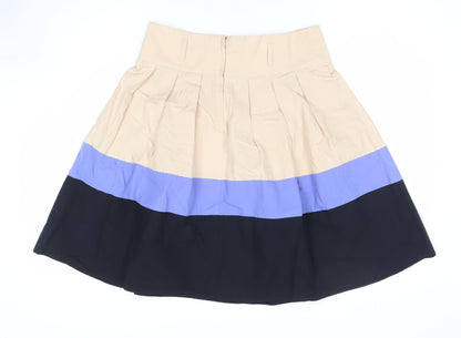 Dorothy Perkins Womens Beige Black Blue Cotton Pleated Skirt Size 12