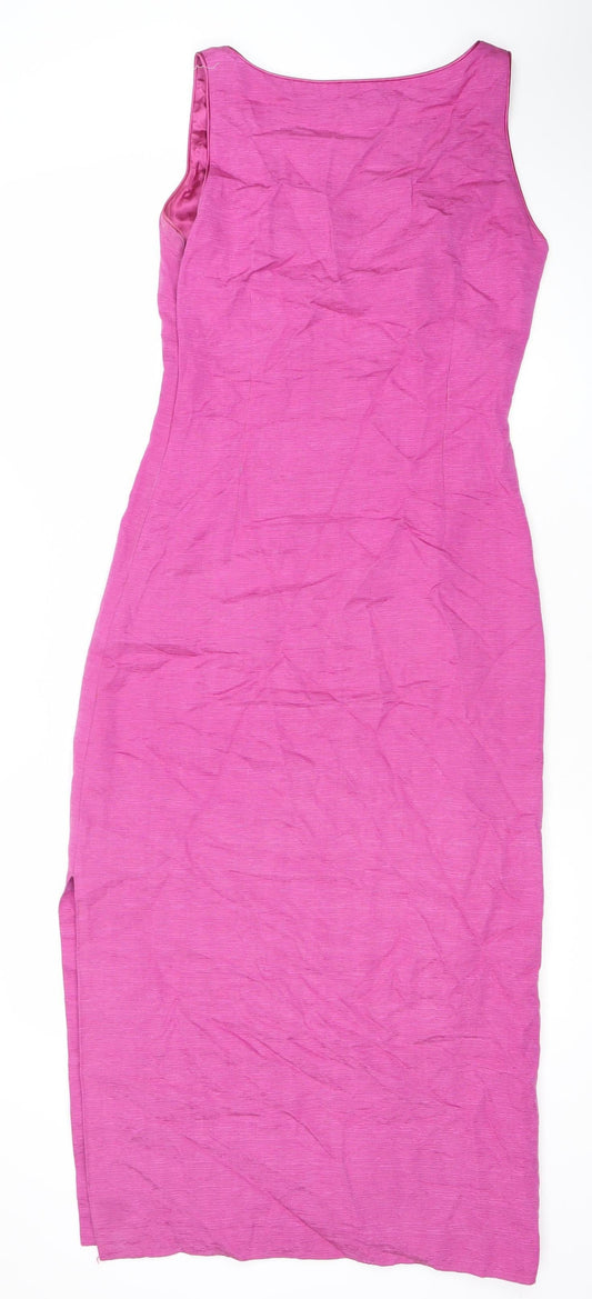 Monsoon Women’s Pink Silk Linen Floral Embroidered Sheath Dress Size 12