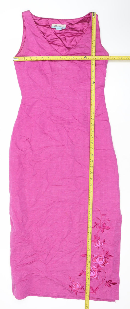 Monsoon Women’s Pink Silk Linen Floral Embroidered Sheath Dress Size 12