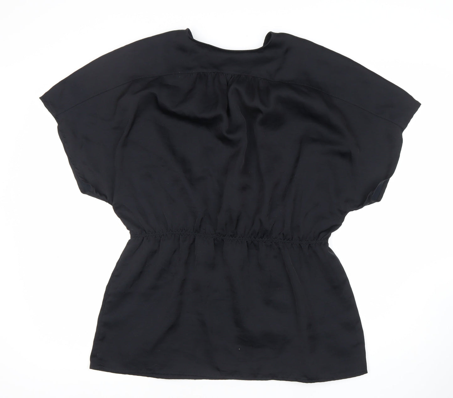Gap Womens Black Wrap Blouse Size L Short Sleeve V-Neck Satin