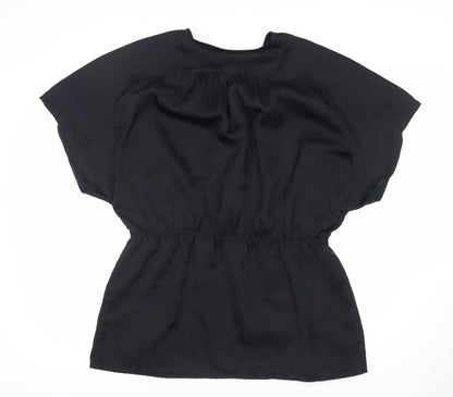 Gap Womens Black Wrap Blouse Size L Short Sleeve V-Neck Satin