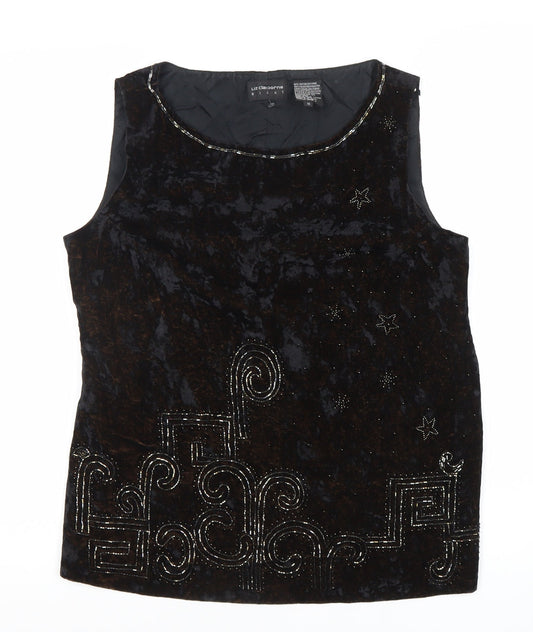 Liz Claiborne Women’s Black Velvet Beaded Tunic Blouse Size 10