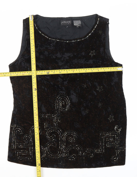 Liz Claiborne Women’s Black Velvet Beaded Tunic Blouse Size 10