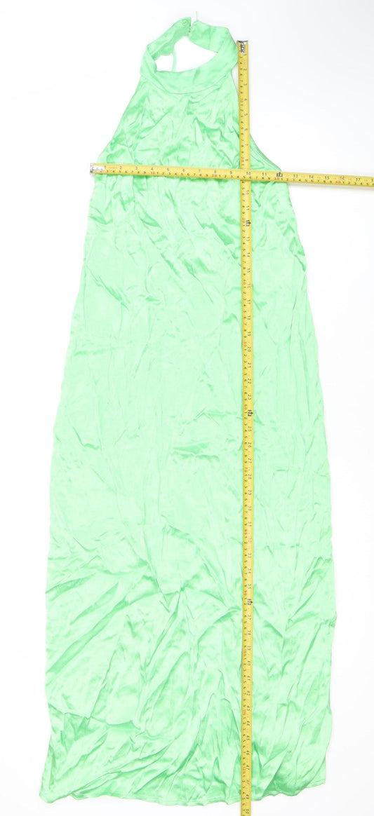 Zara Women Green Halter Neck Long Slip Dress Size 2 Viscose