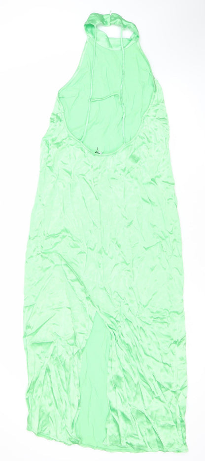 Zara Women Green Halter Neck Long Slip Dress Size 2 Viscose