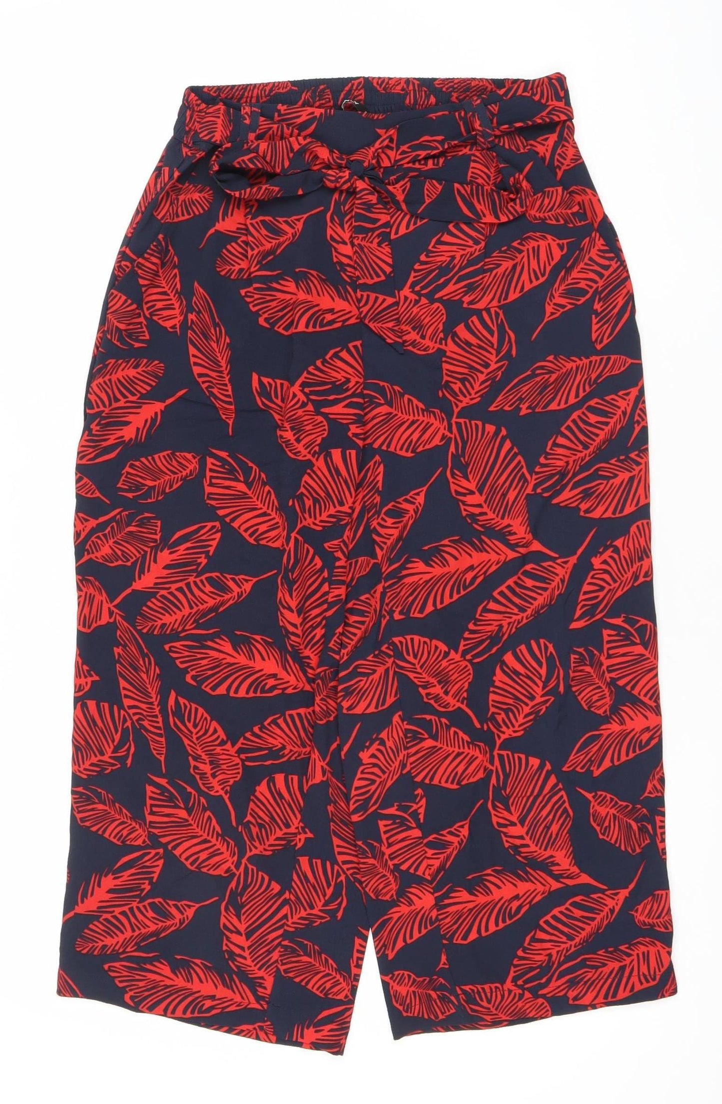 ONLY Womens Blue Red Tropical Wide-Leg Cropped Trousers Size 10