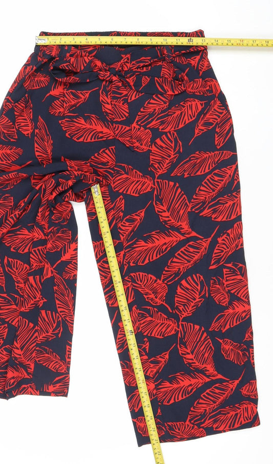 ONLY Womens Blue Red Tropical Wide-Leg Cropped Trousers Size 10