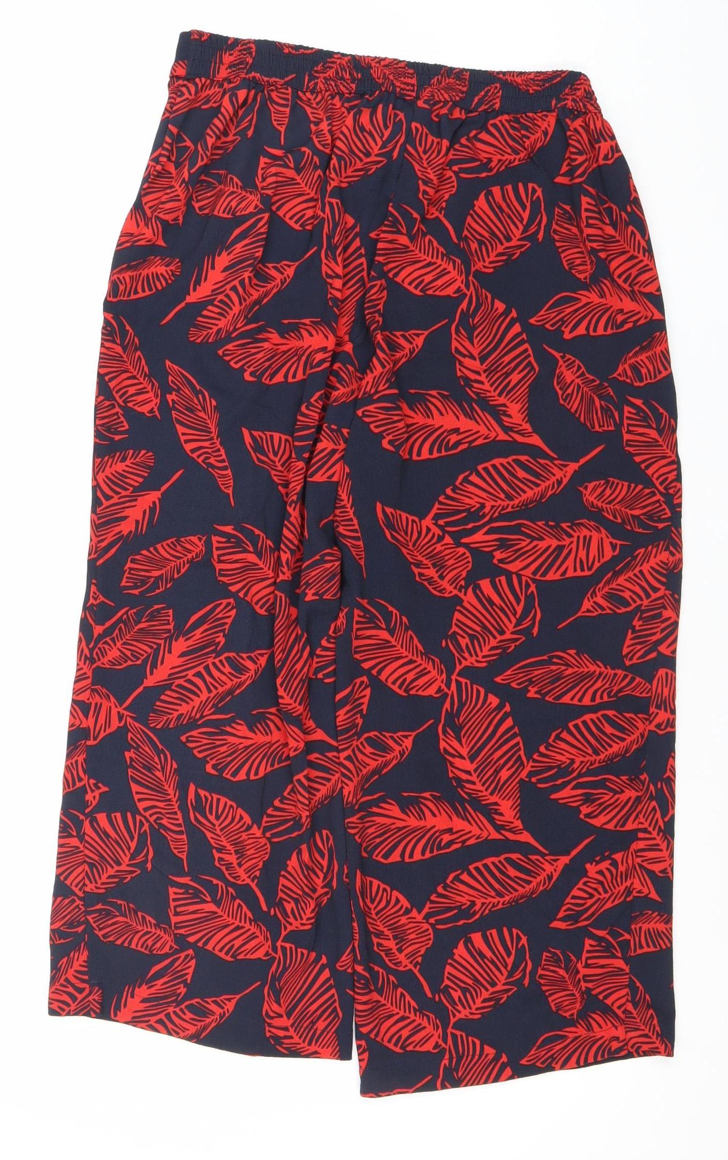 ONLY Womens Blue Red Tropical Wide-Leg Cropped Trousers Size 10