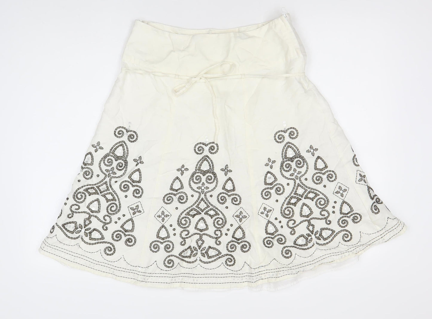 Next Women’s Ivory A-Line Embroidered Linen Skirt Size 12