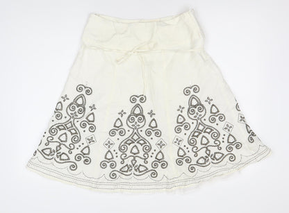 Next Women’s Ivory A-Line Embroidered Linen Skirt Size 12