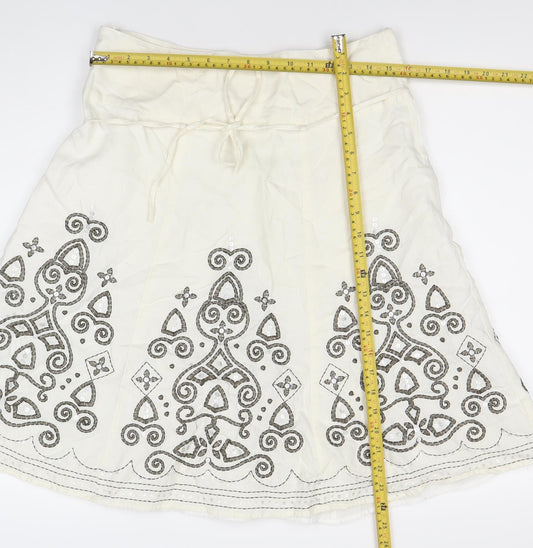 Next Women’s Ivory A-Line Embroidered Linen Skirt Size 12