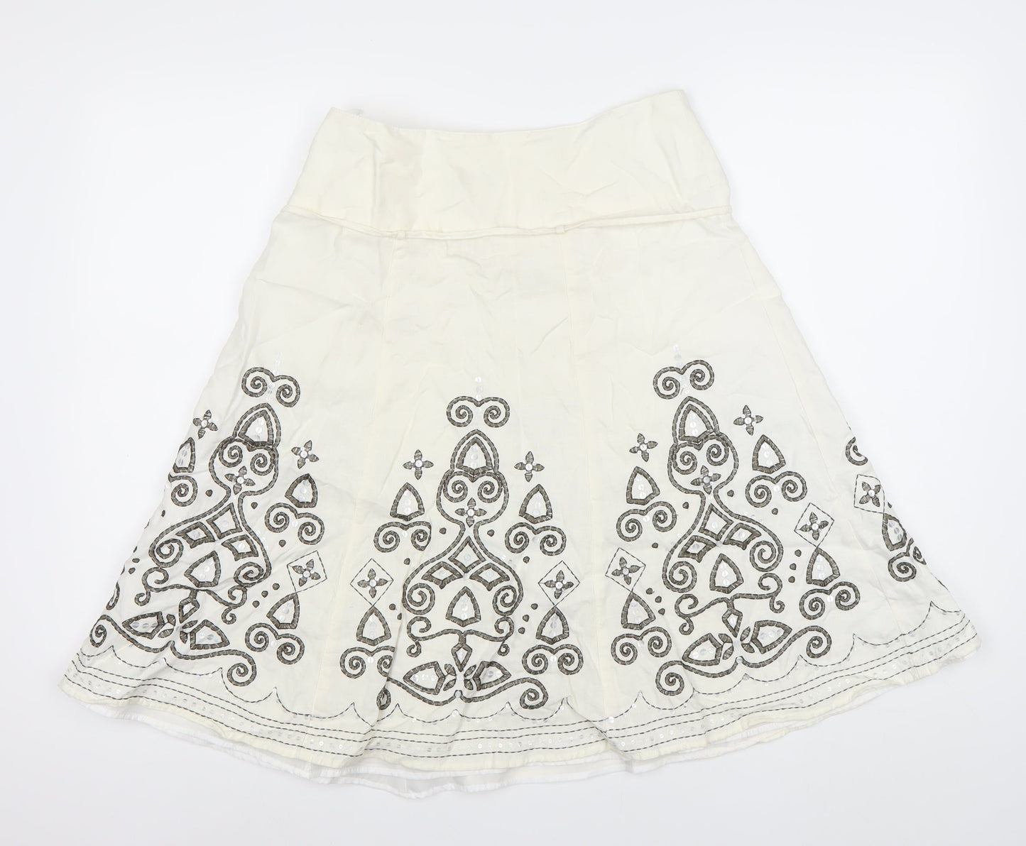 Next Women’s Ivory A-Line Embroidered Linen Skirt Size 12