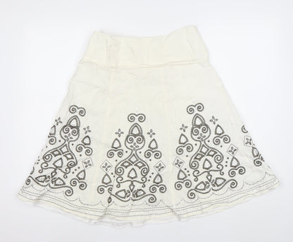 Next Women’s Ivory A-Line Embroidered Linen Skirt Size 12