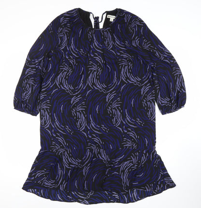 Whistles Women’s Black Purple Shift Dress Size 8 Geometric 3/4 Sleeve