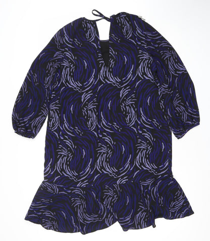 Whistles Women’s Black Purple Shift Dress Size 8 Geometric 3/4 Sleeve