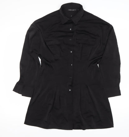 LUC-CE Women’s Black Shirt Dress Size S Collared Buttoned Long Sleeve