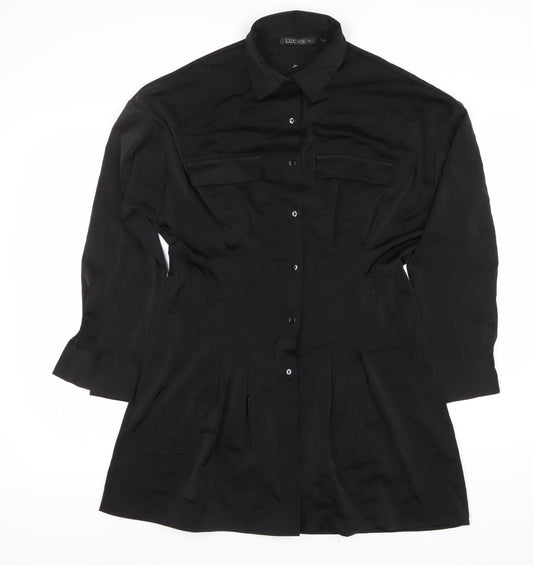 LUC-CE Women’s Black Shirt Dress Size S Collared Buttoned Long Sleeve