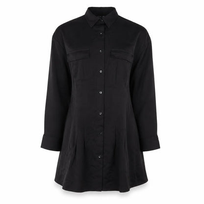 LUC-CE Women’s Black Shirt Dress Size S Collared Buttoned Long Sleeve