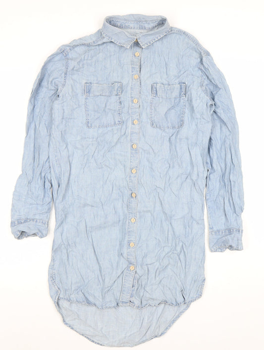 Next Women’s Blue Chambray Shirt Dress Size 6 Long Sleeve Casual