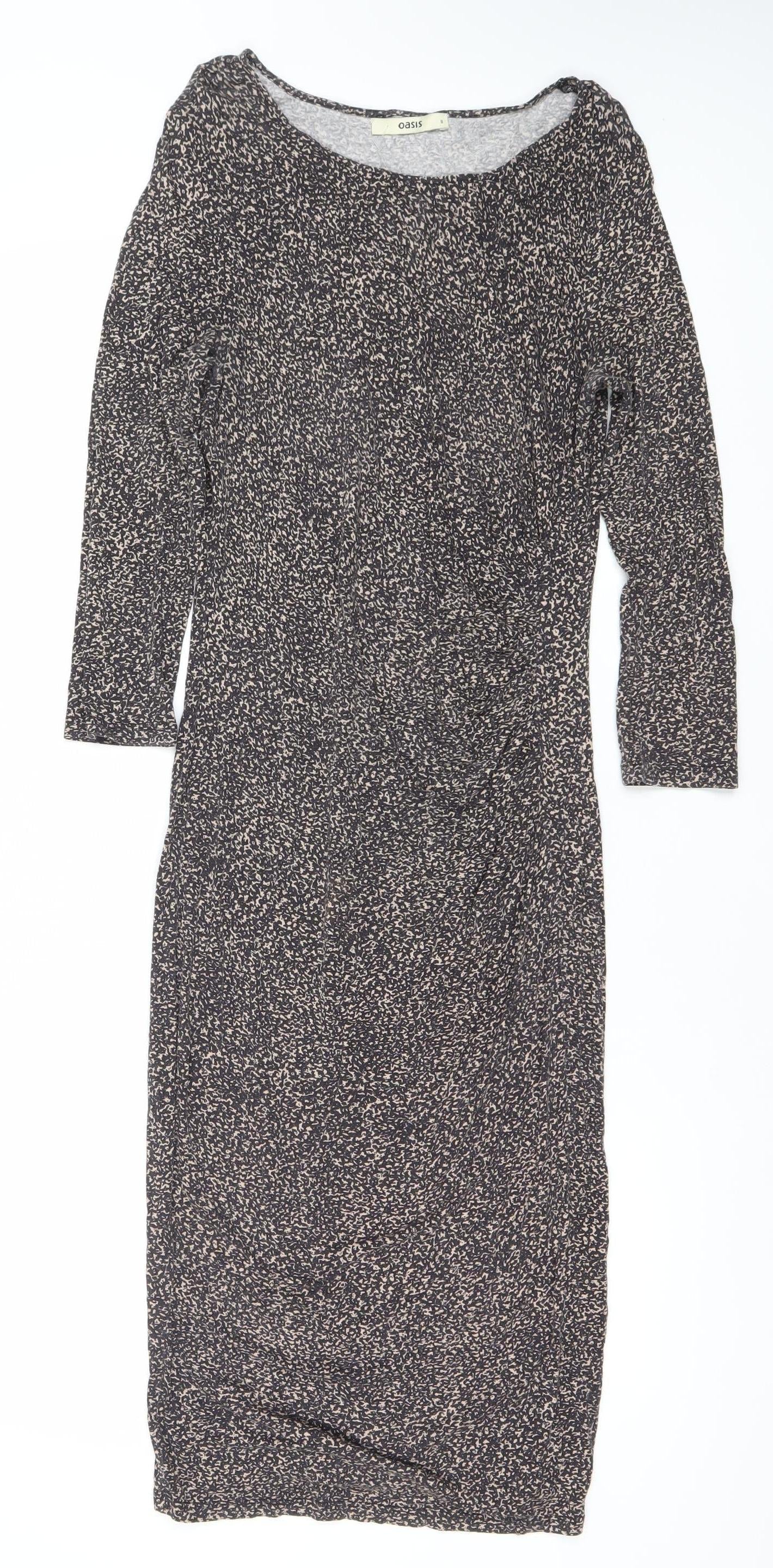 Oasis Womens Black Animal Print Bodycon Jersey Dress Size S
