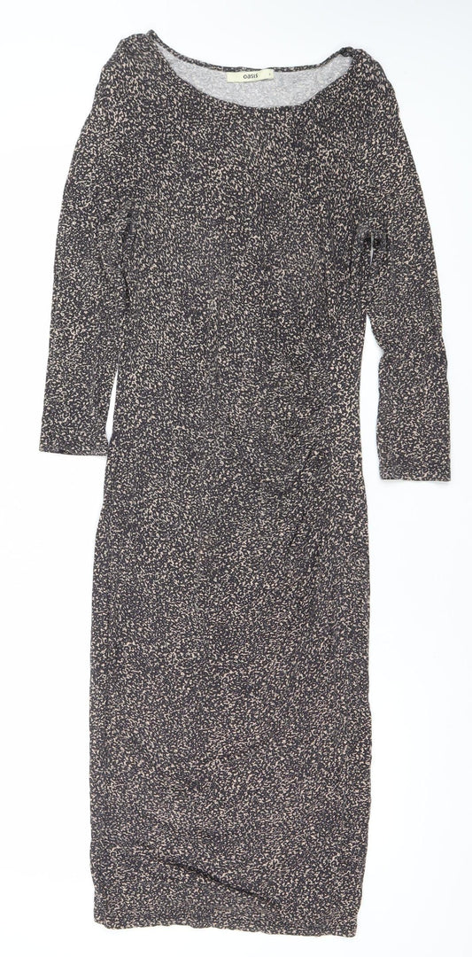 Oasis Womens Black Animal Print Bodycon Jersey Dress Size S
