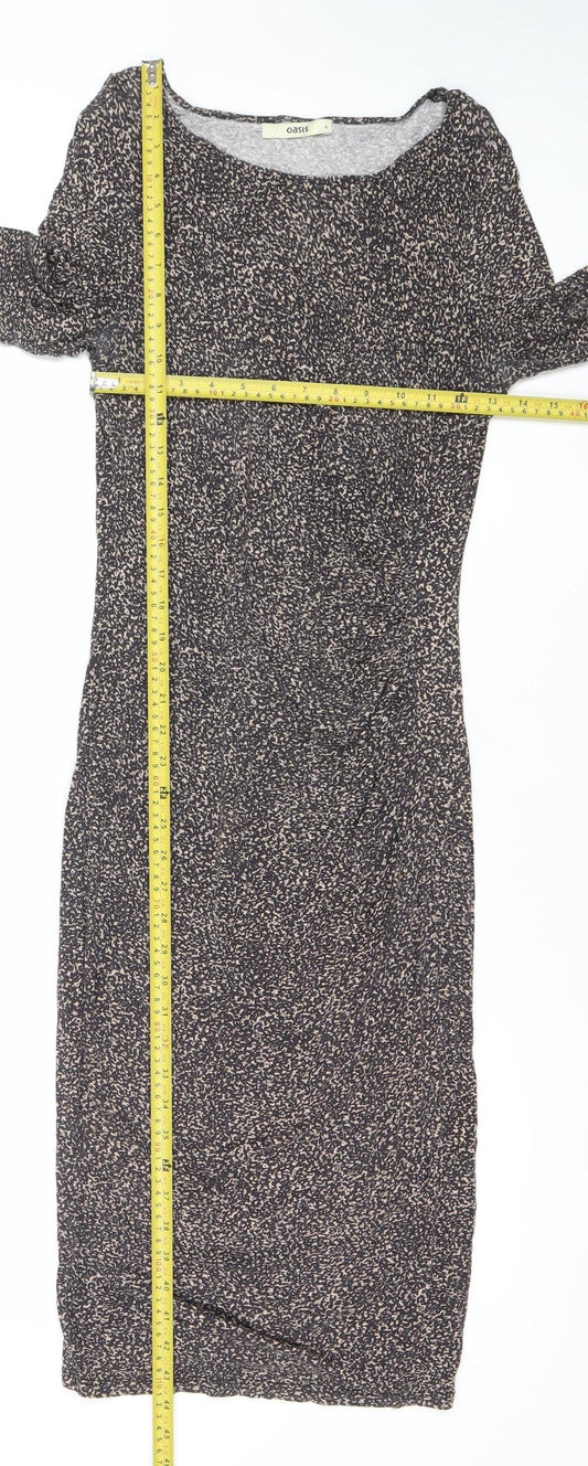 Oasis Womens Black Animal Print Bodycon Jersey Dress Size S