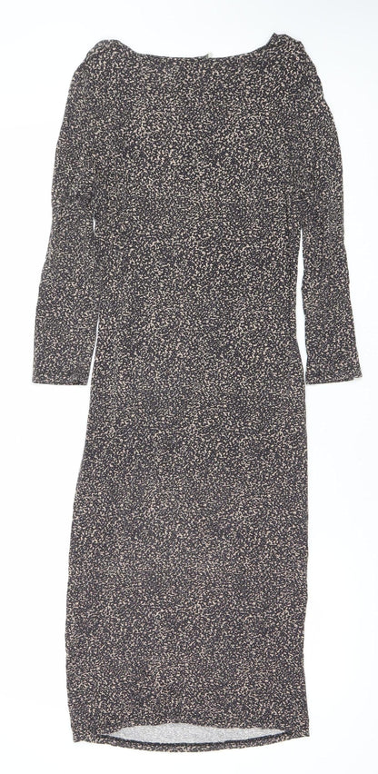 Oasis Womens Black Animal Print Bodycon Jersey Dress Size S