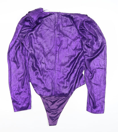 Zara Women Purple UK 8 Satin Bodysuit Long Sleeve Cowl Neck Partywear