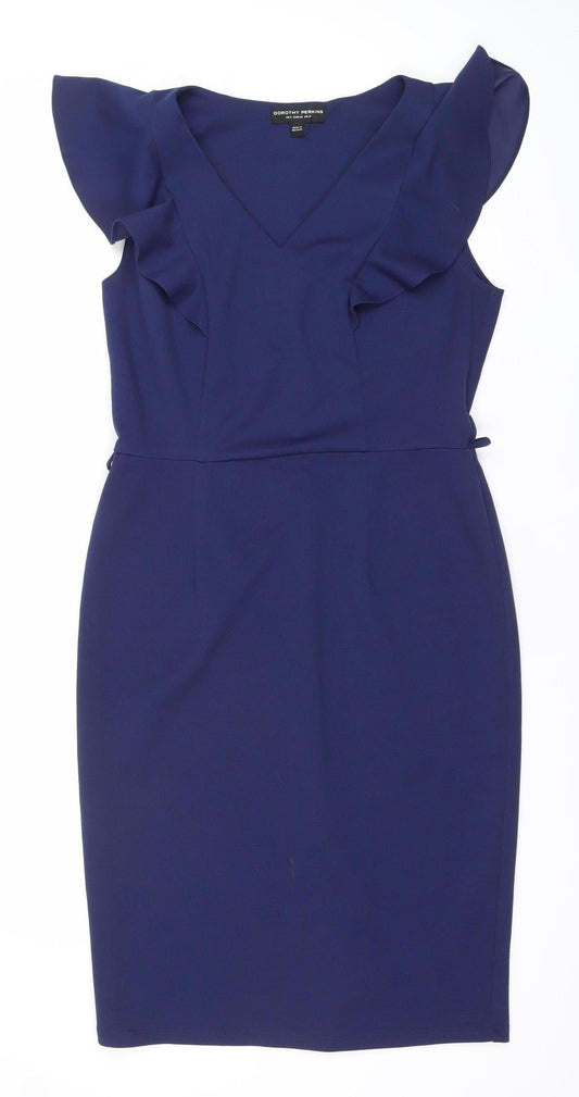 Dorothy Perkins Women’s Blue Size 12 Sheath Ruffle Dress