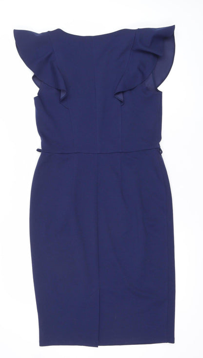 Dorothy Perkins Women’s Blue Size 12 Sheath Ruffle Dress