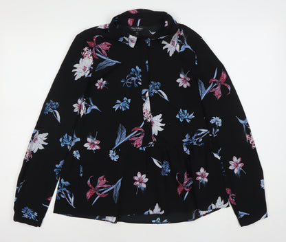 Don Gallagher Women’s Black Floral Tunic Blouse Size 8 Long Sleeve