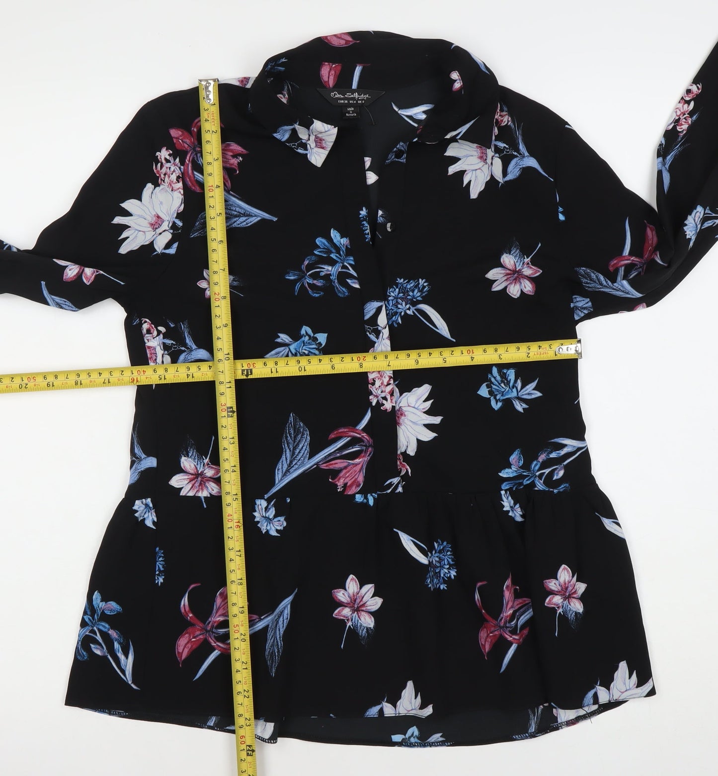 Don Gallagher Women’s Black Floral Tunic Blouse Size 8 Long Sleeve