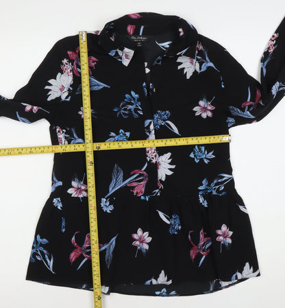 Don Gallagher Women’s Black Floral Tunic Blouse Size 8 Long Sleeve