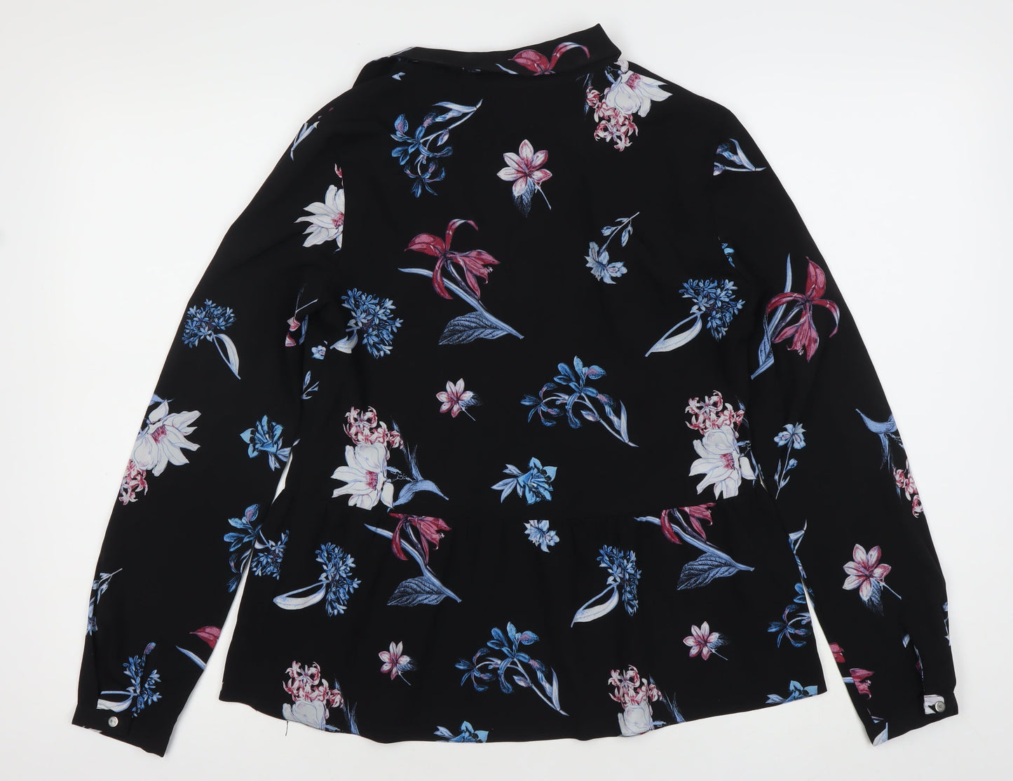 Don Gallagher Women’s Black Floral Tunic Blouse Size 8 Long Sleeve