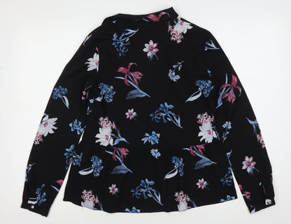 Don Gallagher Women’s Black Floral Tunic Blouse Size 8 Long Sleeve