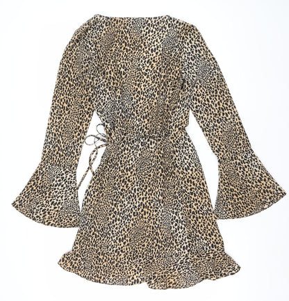 H&M Women’s Beige Leopard Print Bodycon Mini Dress Size 8