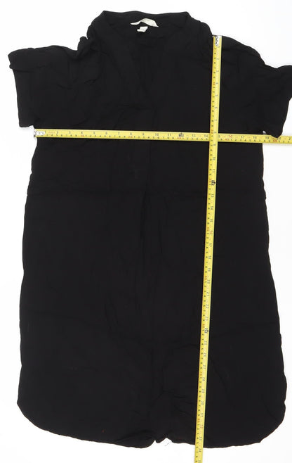 H&M Womens Black Viscose Shift Dress XS Short Sleeve V-Neck