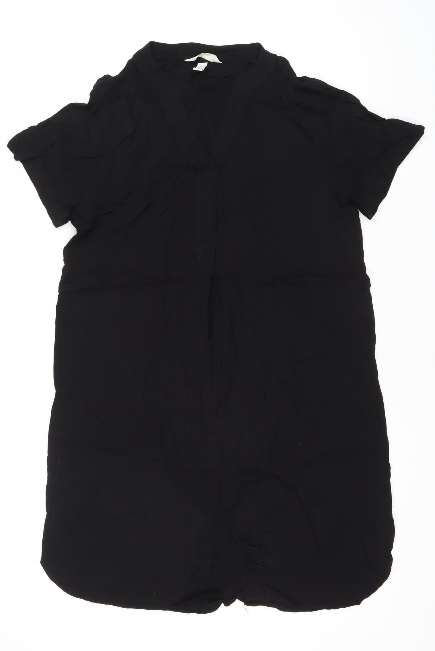 H&M Womens Black Viscose Shift Dress XS Short Sleeve V-Neck