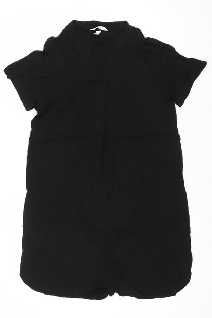 H&M Womens Black Viscose Shift Dress XS Short Sleeve V-Neck